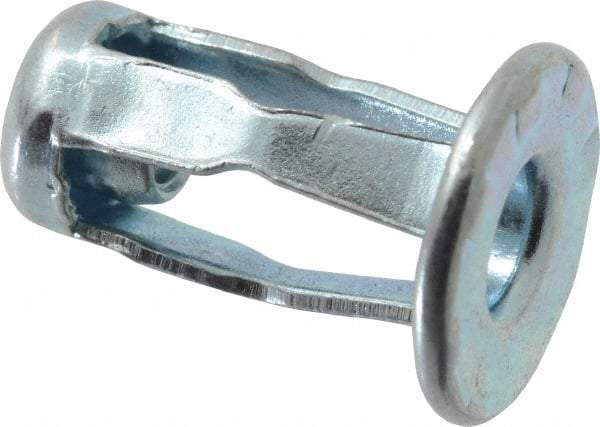 RivetKing - #6-32 UNC Thread, Clear Zinc Plated, Steel, Screwdriver Installed Rivet Nut - 1/64 to 0.06" Grip, 15/32" Flange Diam, 0.663" Long - First Tool & Supply