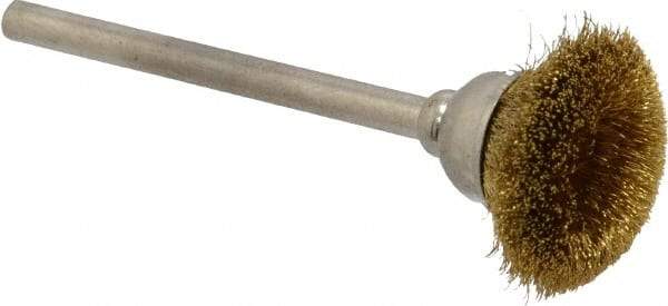 Osborn - 9/16" Diam, 1/8" Shank Straight Wire Brass Cup Brush - 0.003" Filament Diam, 25,000 Max RPM - First Tool & Supply