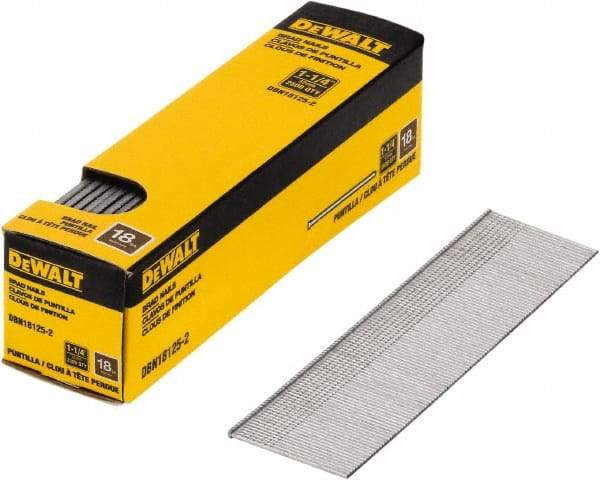 DeWALT - 18 Gauge 1-1/4" Long Brad Nails for Power Nailers - Steel, Bright Finish, Smooth Shank, Straight Stick Collation, Brad Head, Chisel Point - First Tool & Supply