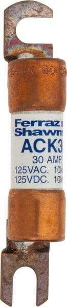 Ferraz Shawmut - 30 Amp Time Delay Round Forklift & Truck Fuse - 125VAC, 125VDC, 3.07" Long x 0.5" Wide, Bussman ACK30, Ferraz Shawmut ACK30 - First Tool & Supply