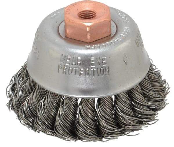 Osborn - 2-3/4" Diam, 3/8-24 Threaded Arbor, Steel Fill Cup Brush - 0.02 Wire Diam, 14,000 Max RPM - First Tool & Supply