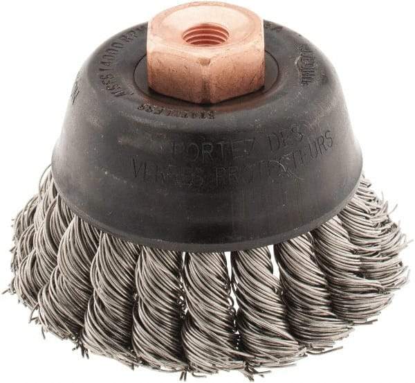 Osborn - 2-3/4" Diam, 3/8-24 Threaded Arbor, Stainless Steel Fill Cup Brush - 0.02 Wire Diam, 14,000 Max RPM - First Tool & Supply