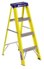 Louisville - 3 Steps, 4' High, Type I Rating, Fiberglass Step Ladder - 250 Lb Capacity, 18-7/8" Base Width - First Tool & Supply