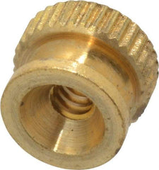 Electro Hardware - #6-32 UNC Thread, Uncoated, Grade B-633 Brass Round Knurled Thumb Nut - 9/32" Overall Height, 3/8" Head Diam - First Tool & Supply