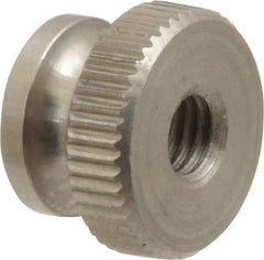 Electro Hardware - #10-32 UNF Thread, Uncoated, Grade 302, 303 Stainless Steel Round Knurled Thumb Nut - 11/32" Overall Height, 1/2" Head Diam - First Tool & Supply