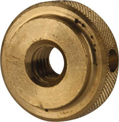 Gibraltar - 5/16-18" UNC Thread, Uncoated, Brass Round Knurled Check Nut - 3/8" Overall Height, 1" Head Diam, 3/4" Diam x 3/32" Base Height - First Tool & Supply