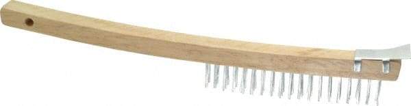Value Collection - 3 Rows x 19 Columns Bent Handle Scratch Brush with Scraper - 1" Brush Length, 13-1/2" OAL, 1" Trim Length, Wood Curved Handle - First Tool & Supply