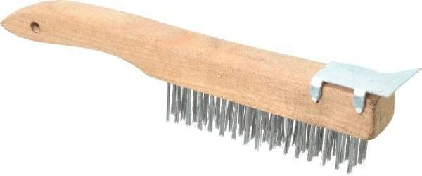 Value Collection - 4 Rows x 16 Columns Shoe Handle Scratch Brush with Scraper - 10" OAL, 1-1/8" Trim Length, Wood Shoe Handle - First Tool & Supply