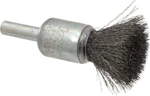 Weiler - 1/2" Brush Diam, Crimped, End Brush - 1/4" Diam Steel Shank, 25,000 Max RPM - First Tool & Supply