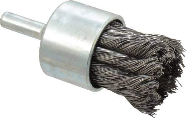 Weiler - 1-1/8" Brush Diam, Knotted, End Brush - 1/4" Diam Shank, 22,000 Max RPM - First Tool & Supply