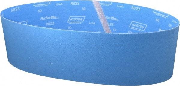 Norton - 6" Wide x 48" OAL, 60 Grit, Zirconia Alumina Abrasive Belt - Zirconia Alumina, Medium, Coated, X Weighted Cloth Backing, Series R823 - First Tool & Supply