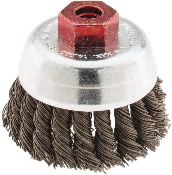 Anderson - 2-3/4" Diam, M10x1.50 Threaded Arbor, Steel Fill Cup Brush - 0.02 Wire Diam, 3/4" Trim Length, 14,000 Max RPM - First Tool & Supply