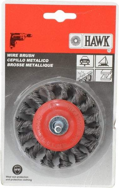 Value Collection - 3" OD, 1/4" Shank Diam, Knotted Steel Wheel Brush - 5/16" Face Width, 5/8" Trim Length, 0.012" Filament Diam, 20,000 RPM - First Tool & Supply