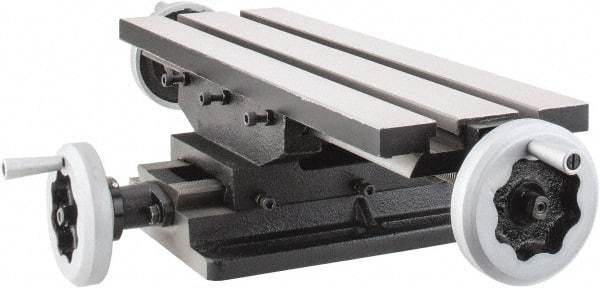 Interstate - 6" Table Width x 19 Table Length, 7-1/2" Cross Travel x 11" Longitudinal Travel, Slide Machining Table - 5" Overall Height, Two 9/16" Longitudinal T Slots, 10-1/2" Base Length x 8" Base Width - First Tool & Supply