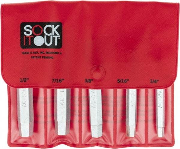 Sock It Out - 5 Piece Socket Head Cap Screw Extractor Set - Screw Range 1/4, 5/16, 3/8, 7/16 & 1/2, 1/4 to 1/2" - First Tool & Supply