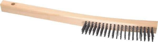 Made in USA - 3 Rows x 19 Columns Wire Scratch Brush - 6-1/4" Brush Length, 13-3/4" OAL, 1-1/8" Trim Length, Wood Toothbrush Handle - First Tool & Supply