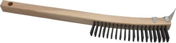 Made in USA - 3 Rows x 19 Columns Wire Scratch Brush - 14" OAL, 1-3/16" Trim Length, Wood Toothbrush Handle - First Tool & Supply