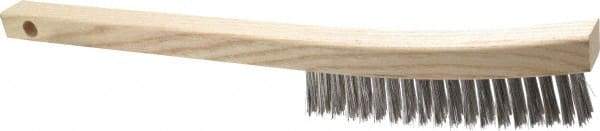 Made in USA - 3 Rows x 19 Columns Wire Scratch Brush - 6-1/4" Brush Length, 13-3/4" OAL, 1-1/8" Trim Length, Wood Toothbrush Handle - First Tool & Supply