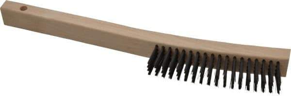 Made in USA - 4 Rows x 19 Columns Wire Scratch Brush - 6-1/4" Brush Length, 13-3/4" OAL, 1-3/16" Trim Length, Wood Toothbrush Handle - First Tool & Supply