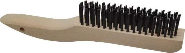 Made in USA - 4 Rows x 16 Columns Wire Scratch Brush - 10" OAL, 1-1/8" Trim Length, Wood Shoe Handle - First Tool & Supply