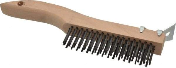 Made in USA - 4 Rows x 16 Columns Wire Scratch Brush - 10" OAL, 1-3/16" Trim Length, Wood Shoe Handle - First Tool & Supply