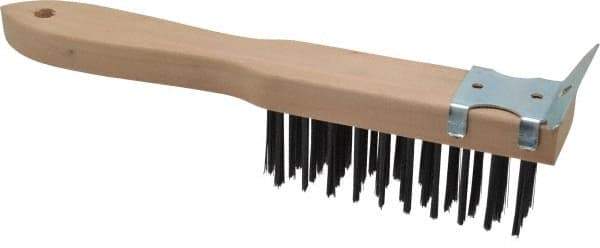 Made in USA - 4 Rows x 11 Columns Wire Scratch Brush - 5" Brush Length, 11" OAL, 1-3/4" Trim Length, Wood Toothbrush Handle - First Tool & Supply