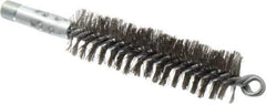 Schaefer Brush - 4-1/2" Brush Length, 1-1/4" Diam, Double Stem, Double Spiral Tube Brush - 7-1/4" Long, Stainless Steel, 1/4" NPSM Male Connection - First Tool & Supply