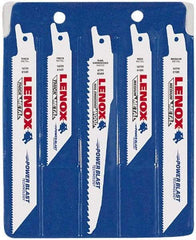 Lenox - 5 Piece, 4" to 6" Long x 0.035" to 0.05" Thick, Bi-Metal Reciprocating Saw Blade Set - Tapered Profile, 6 to 18 Teeth per Inch, Toothed Edge - First Tool & Supply