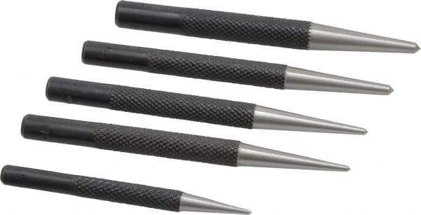 General - 5 Piece, 1/16 to 5/32", Center Punch Set - Round Shank, Comes in Vinyl Case - First Tool & Supply