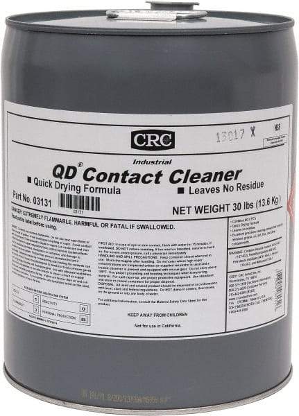 CRC - 5 Gallon Pail Contact Cleaner - 0°F Flash Point, 22,600 Volt Dielectric Strength, Flammable, Food Grade, Plastic Safe - First Tool & Supply