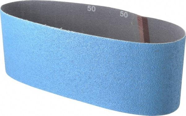 Norton - 4" Wide x 24" OAL, 50 Grit, Zirconia Alumina Abrasive Belt - Zirconia Alumina, Coarse, Coated, Y Weighted Cloth Backing, Series 3X - First Tool & Supply