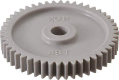 Made in USA - 20 Pitch, 2.4" Pitch Diam, 2-1/2" OD, 48 Tooth Spur Gear - 3/8" Face Width, 3/8" Bore Diam, 47/64" Hub Diam, 20° Pressure Angle, Acetal - First Tool & Supply