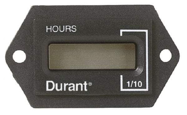 Durant - Supertwist LCD Display Hour Meter - 31.1mm High, 12VDC-60VAC Voltage, Solid State Hourmeter Rectangular - First Tool & Supply