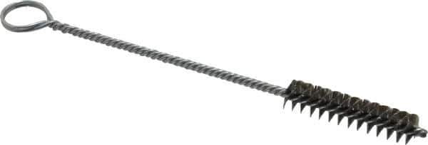 Made in USA - 1-1/2" Long x 3/8" Diam Stainless Steel Twisted Wire Bristle Brush - Double Spiral, 5-1/2" OAL, 0.005" Wire Diam, 1/8" Shank Diam - First Tool & Supply