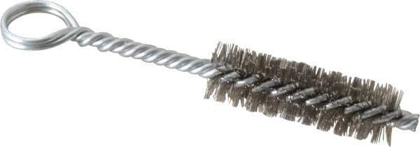 Made in USA - 2-1/2" Long x 3/4" Diam Stainless Steel Twisted Wire Bristle Brush - Double Spiral, 5-1/2" OAL, 0.01" Wire Diam, 0.235" Shank Diam - First Tool & Supply