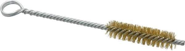Made in USA - 2" Long x 1/2" Diam Brass Twisted Wire Bristle Brush - Double Spiral, 5-1/2" OAL, 0.006" Wire Diam, 0.162" Shank Diam - First Tool & Supply