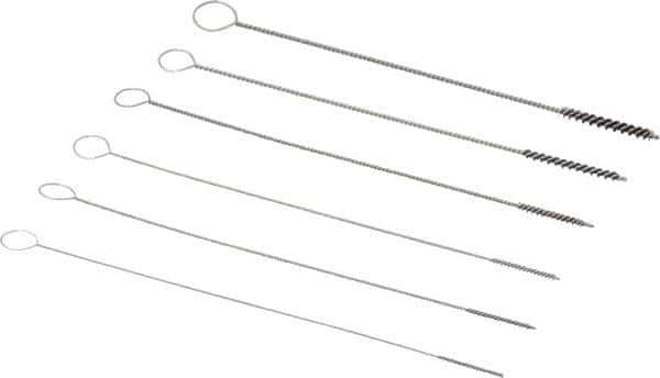 PRO-SOURCE - 6 Piece Nylon Hand Tube Brush Set - 1/2" to 3/4" Brush Length, 4" OAL, 0.022" Shank Diam - First Tool & Supply