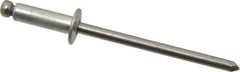 Marson - Button Head Steel Open End Blind Rivet - Steel Mandrel, 0.188" to 1/4" Grip, 1/4" Head Diam, 0.129" to 0.133" Hole Diam, 0.4" Length Under Head, 1/8" Body Diam - First Tool & Supply