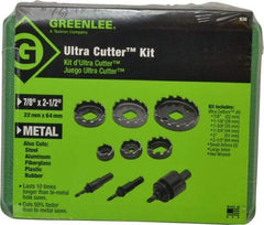 Greenlee - 9 Piece, 7/8" to 2-1/2" Saw Diam, Electrician's Hole Saw Kit - High Speed Steel, Toothed Edge, Includes 6 Hole Saws - First Tool & Supply