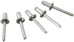 Marson - Button Head Stainless Steel Open End Blind Rivet - Stainless Steel Mandrel, 0.376" to 1/2" Grip, 1/4" Head Diam, 0.129" to 0.133" Hole Diam, 0.65" Length Under Head, 1/8" Body Diam - First Tool & Supply