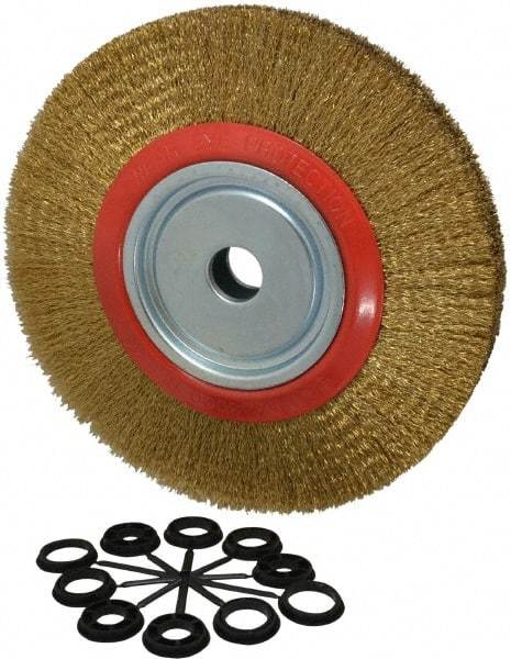 Value Collection - 12" OD, 1-1/4" Arbor Hole, Crimped Brass-Coated Steel Wheel Brush - 1-21/32" Face Width, 2-3/8" Trim Length, 0.014" Filament Diam, 3,000 RPM - First Tool & Supply