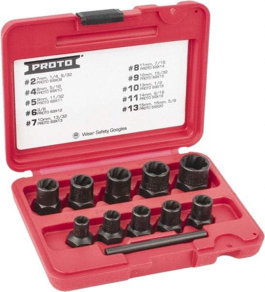 Proto - 10 Piece Socket/Wrench Bolt Extractor Set - Molded Plastic Case - First Tool & Supply