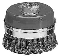 Value Collection - 5" Diam, M16x2.00 Threaded Arbor, Steel Fill Cup Brush - 0.0137 Wire Diam, 6,500 Max RPM - First Tool & Supply