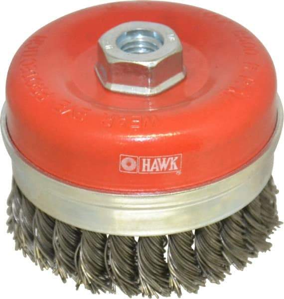 Value Collection - 4" Diam, 5/8-11 Threaded Arbor, Steel Fill Cup Brush - 0.0314 Wire Diam, 8,500 Max RPM - First Tool & Supply