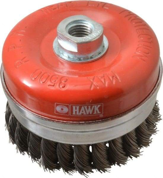 Value Collection - 4" Diam, M16x2.00 Threaded Arbor, Steel Fill Cup Brush - 0.02 Wire Diam, 8,500 Max RPM - First Tool & Supply