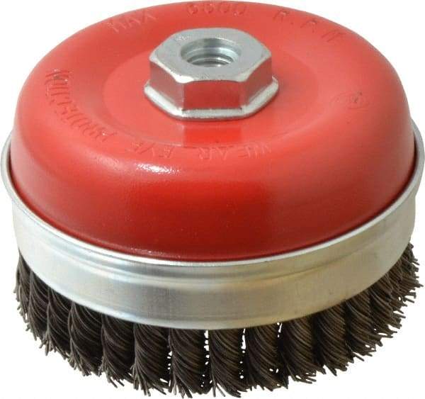 Value Collection - 5" Diam, 5/8-11 Threaded Arbor, Steel Fill Cup Brush - 0.0314 Wire Diam, 6,500 Max RPM - First Tool & Supply