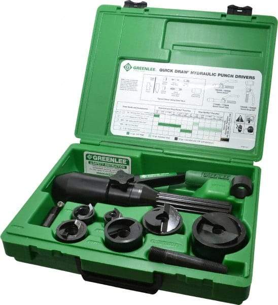 Greenlee - 11 Piece, 61.5mm Punch Hole Diam, Hydraulic Punch Driver Kit - Round Punch, 10 Gage Mild Steel - First Tool & Supply