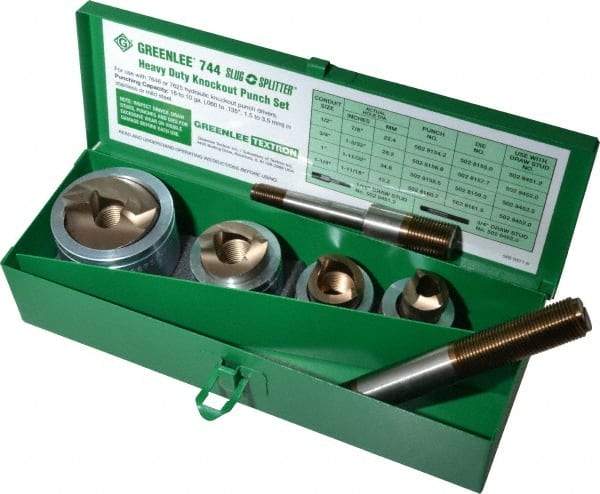 Greenlee - 7 Piece, 22.5 to 43.2mm Punch Hole Diam, Hydraulic Knockout Set - Round Punch, 10 Gage Mild Steel - First Tool & Supply