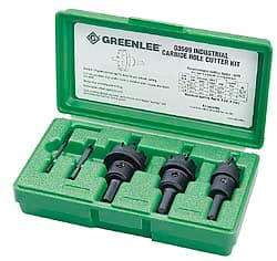 Greenlee - 5 Piece, 7/8" to 1-3/8" Saw Diam, Hole Saw Kit - Carbide-Tipped, Pilot Drill Model No. 123CT, Includes 3 Hole Saws - First Tool & Supply