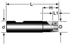 Cutting Tool Technologies - 1" Cut Diam, 0.38" Max Depth of Cut, 3/4" Shank Diam, 3.38" OAL, Indexable Square Shoulder End Mill - APKT 1003... Inserts, Weldon Shank, 90° Lead Angle - First Tool & Supply